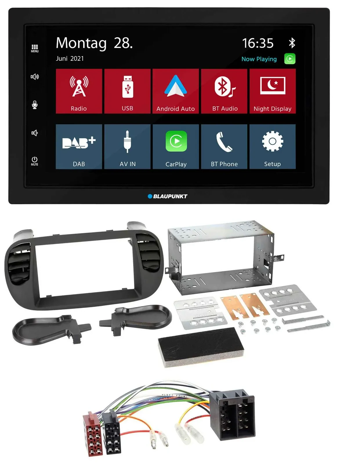 Blaupunkt MP3 Bluetooth DAB 2DIN USB Autoradio für Fiat 500 bis 2012 schwarz sof