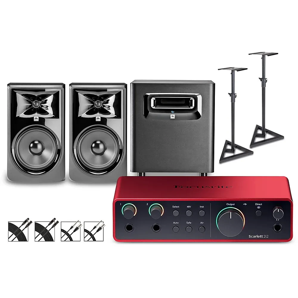 Focusrite Scarlett 2i2 Gen 4 - JBL 3 Monitors/LSR Sub/Stands/Cables 308MKII