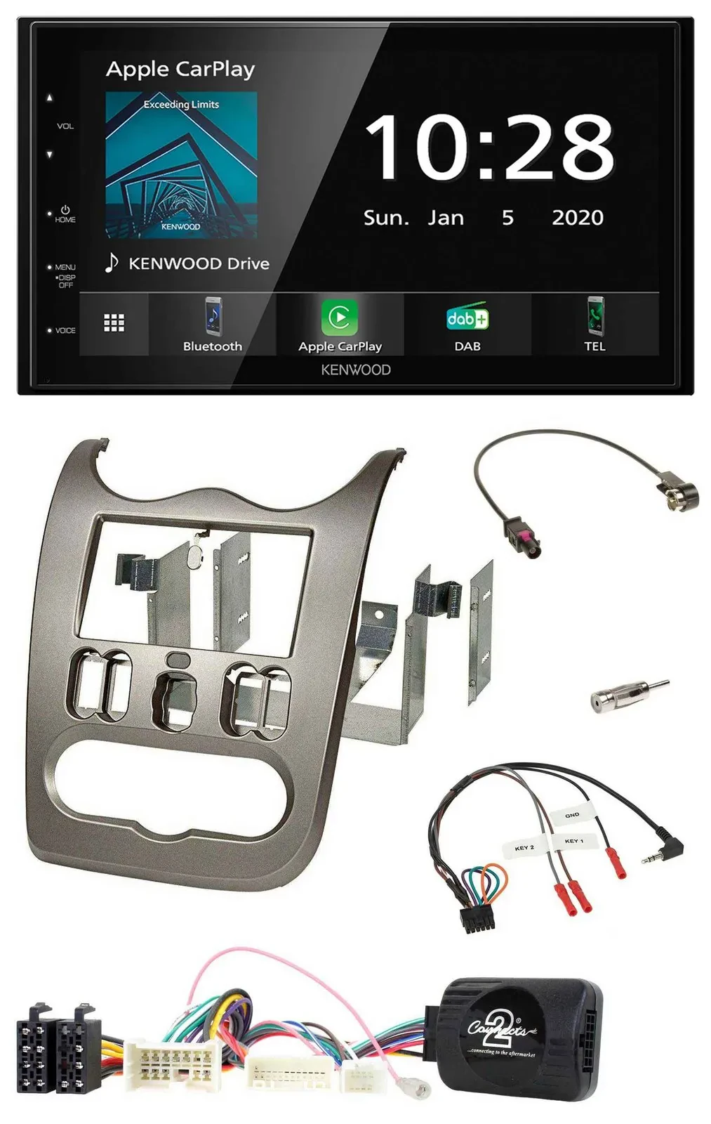 Kenwood Bluetooth Lenkrad DAB USB 2DIN Autoradio für Dacia ab 2012 dunkelsilber