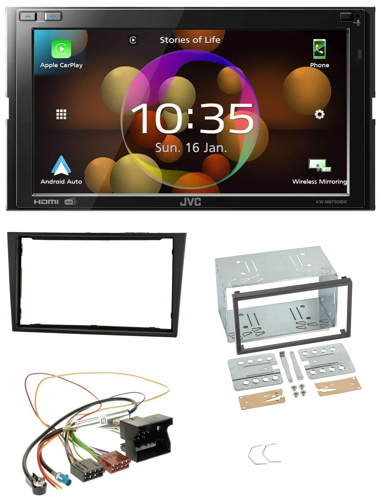 JVC DAB MP3 2DIN Bluetooth USB Autoradio für Opel Corsa D stealth schwarz