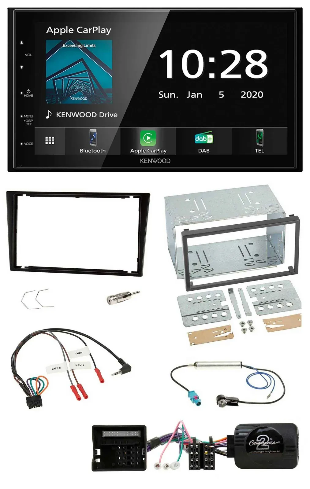 Kenwood Bluetooth Lenkrad DAB USB 2DIN Autoradio für Opel Corsa C schwarz