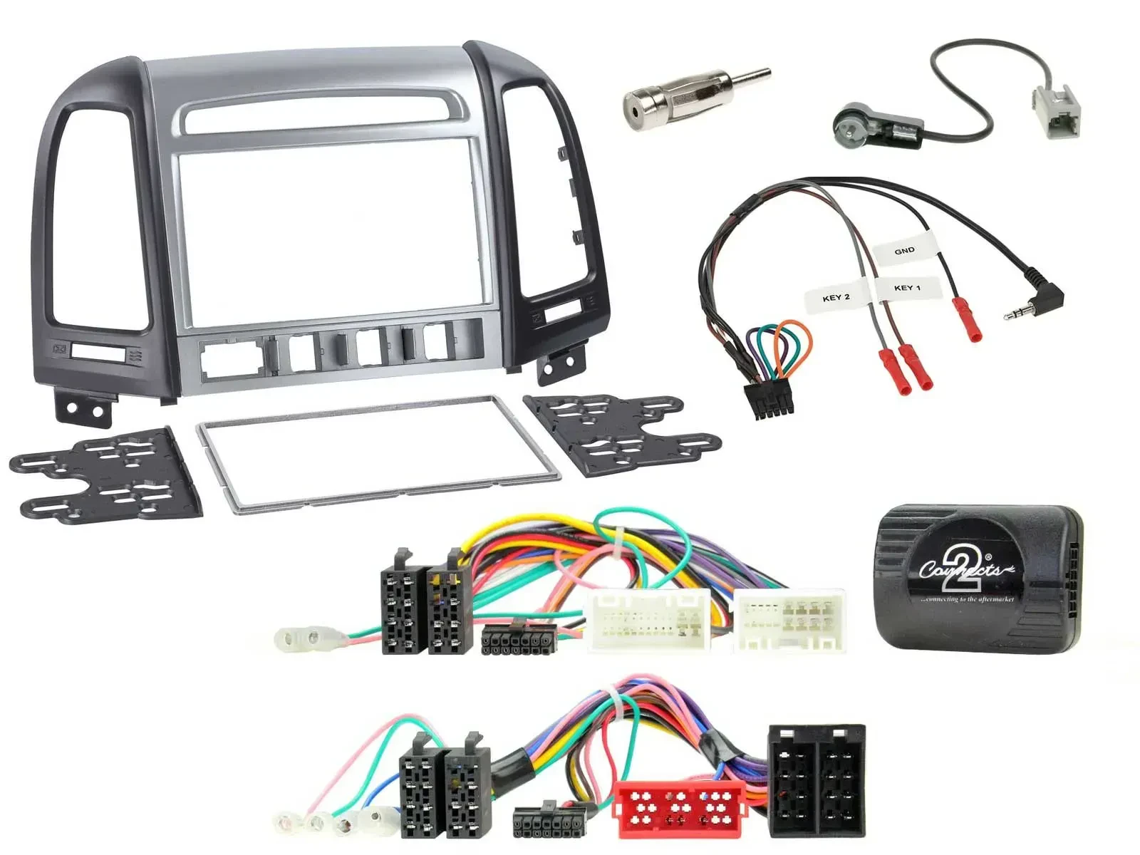 Einbauset Lenkradadapter Doppel DIN Autoradio für Hyundai SantaFe 2010-2012 4 Sc