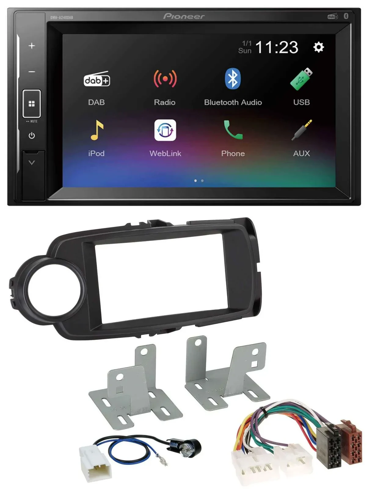 Pioneer DAB MP3 2DIN Bluetooth USB Autoradio für Toyota Yaris 11-20 schwarz