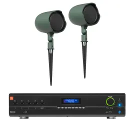 (2) JBL GSF3-GN 6.5" Landscape Ground Stake/Wall 70v Commercial Speakers+Amp