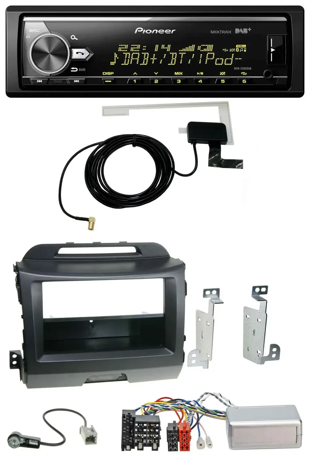 Автомагнитола Pioneer Bluetooth, DAB, USB для Kia Sportage 3 (2010–2015), черная