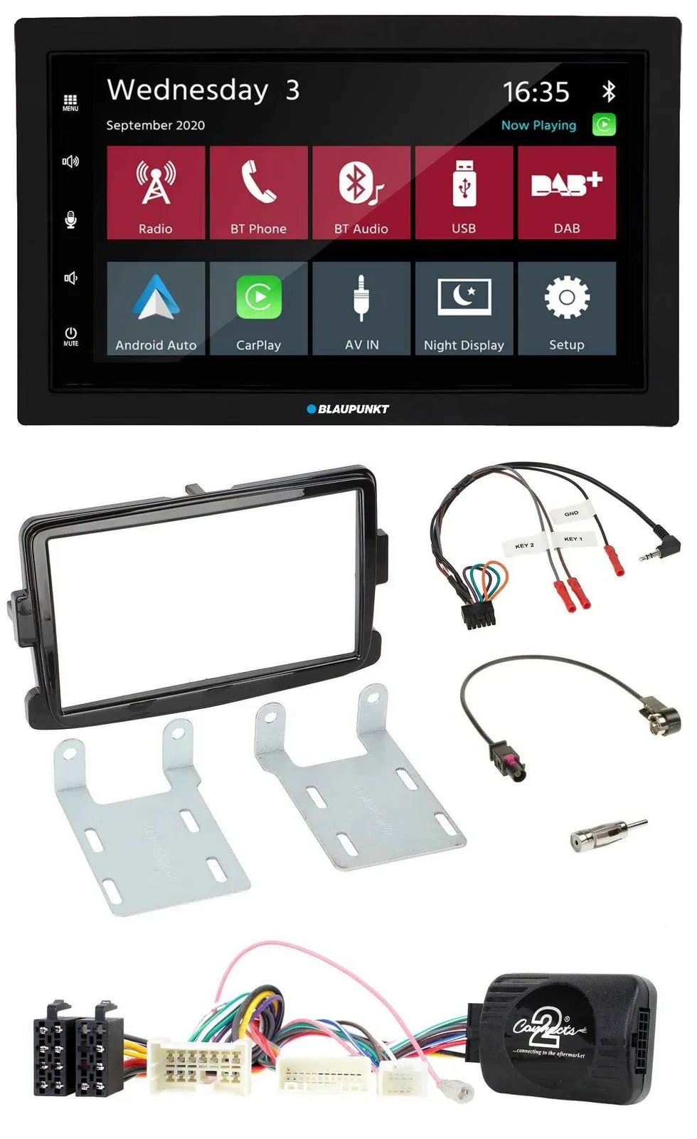 Blaupunkt 2DIN Lenkrad USB Bluetooth DAB Autoradio für Dacia ab 2012 piano schwa