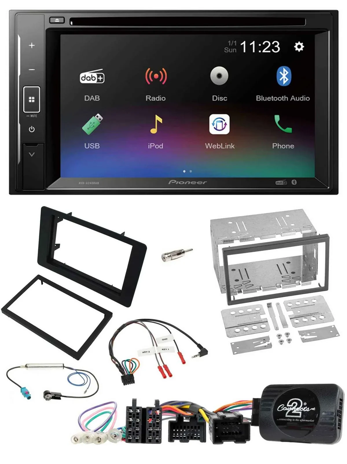 Pioneer Bluetooth Lenkrad USB 2DIN DAB DVD Autoradio für Saab 9-5 2008-2010