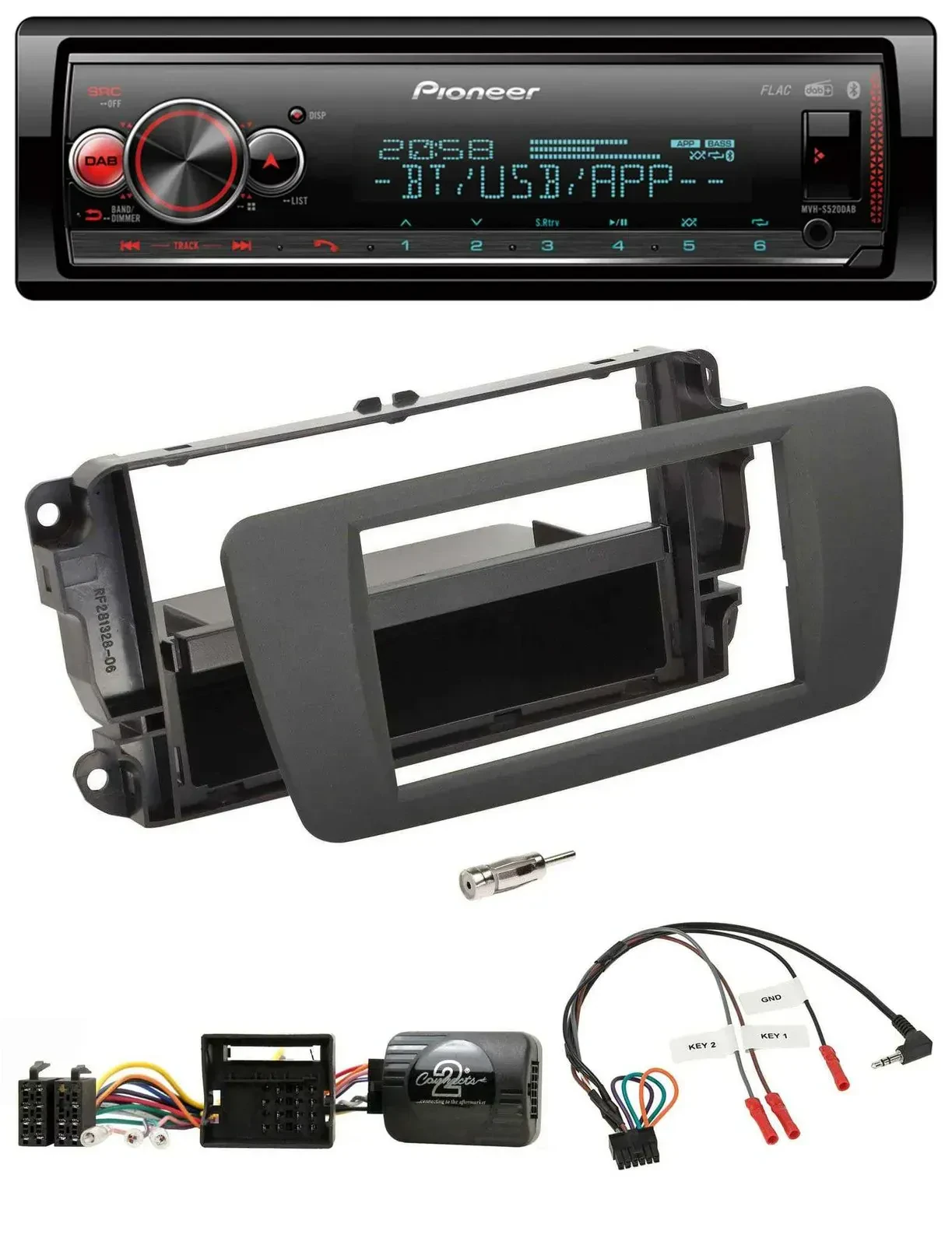 Автомагнитола для Seat Ibiza Pioneer Bluetooth USB DAB, поддержка управления с руля, серый (Tuam Grey)