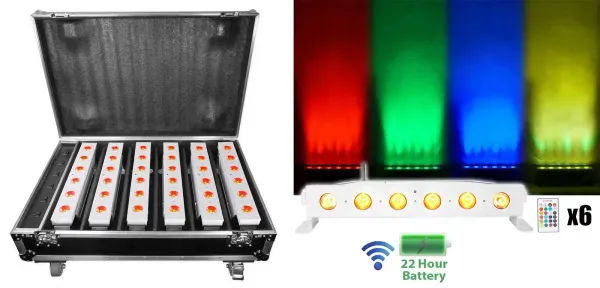 Rockville Best Strip 60 Pack White (6) Battery Lights+Wireless DMX+Charging Case