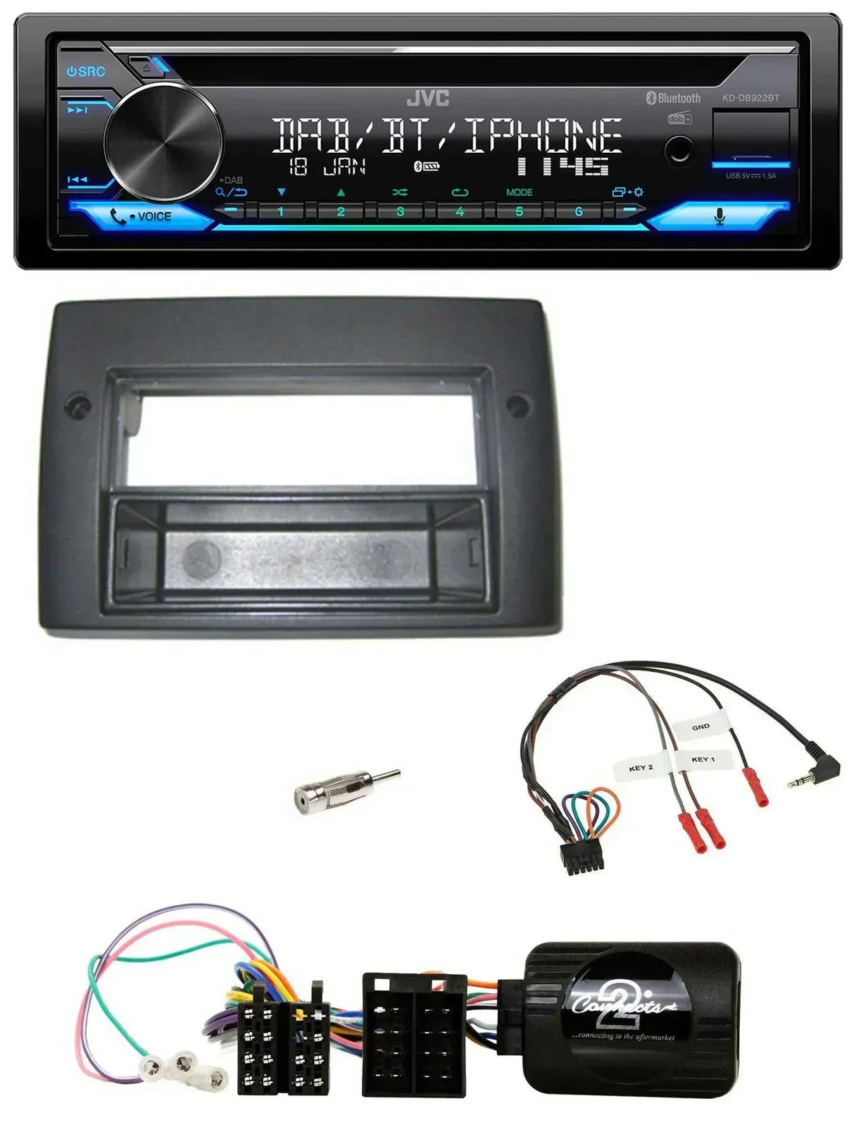 Автомагнитола JVC Bluetooth USB DAB CD для Fiat Stilo 2001–2007