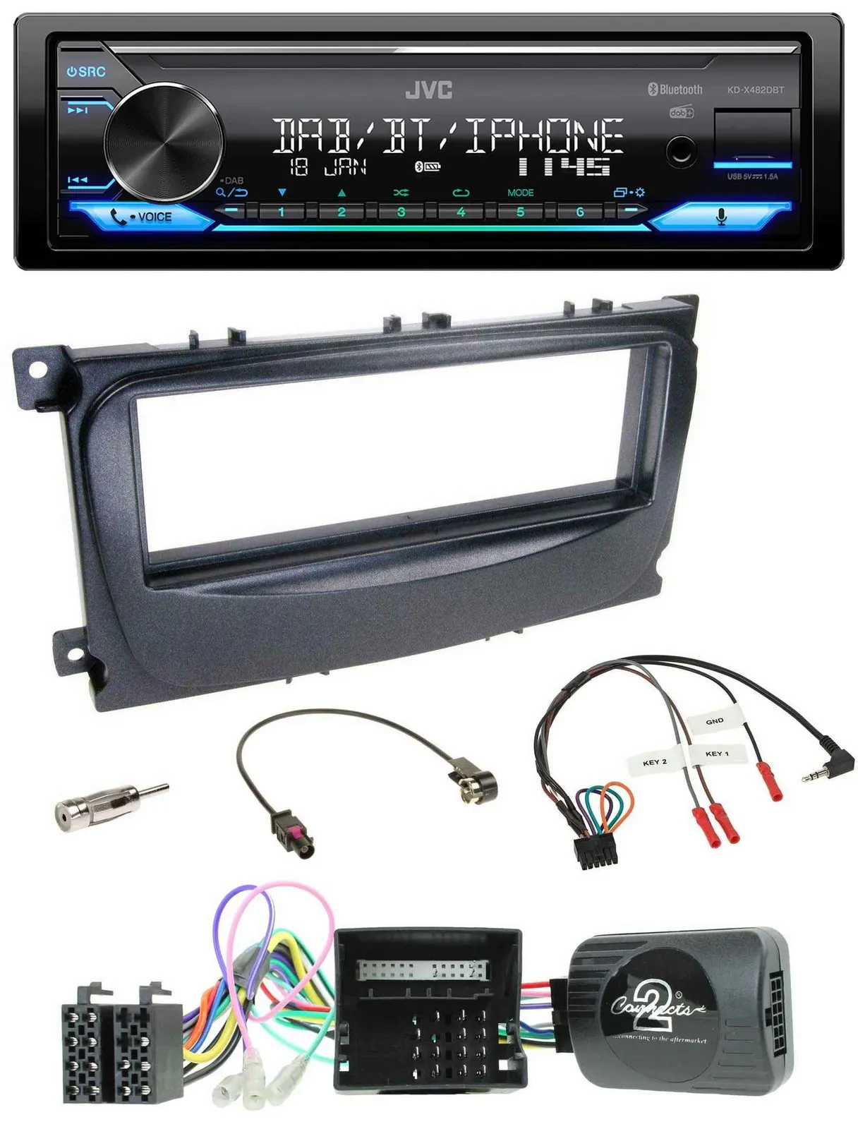 JVC Bluetooth DAB USB Lenkrad Autoradio für Ford Mondeo S-Max 2007-14 Can-Bus sc