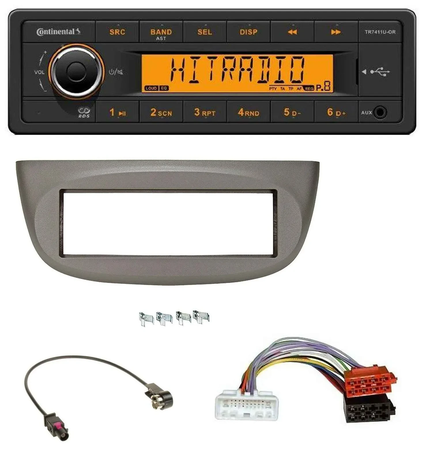 Автомагнитола Continental 1DIN, USB, AUX, MP3, для Renault Twingo (с 2015), бежево-серая