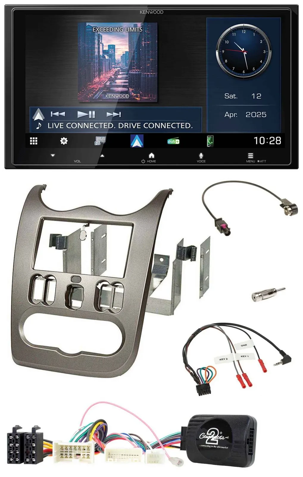 Kenwood Bluetooth 2DIN USB DAB Lenkrad Autoradio für Dacia ab 2012 dunkelsilber