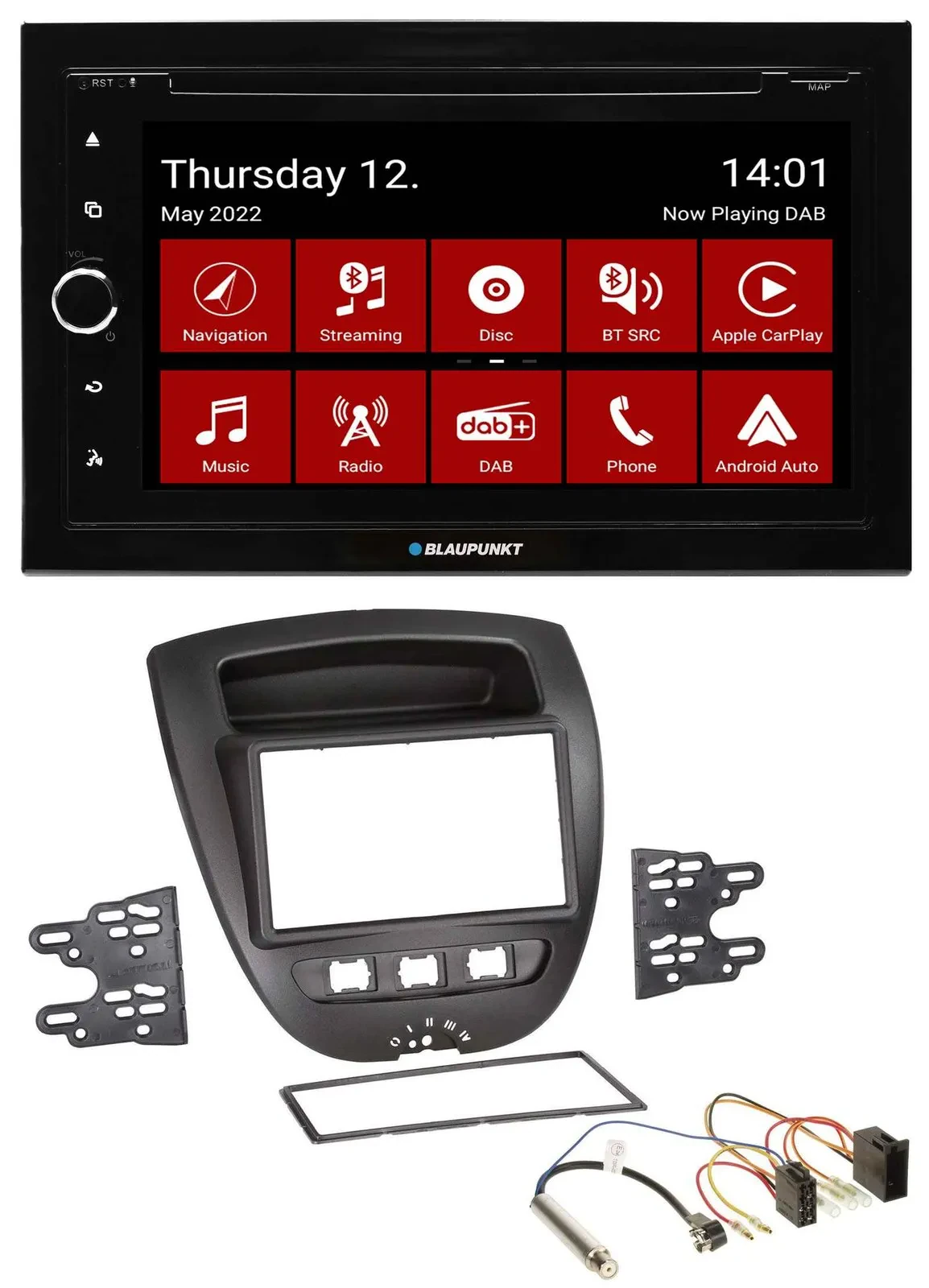 Автомагнитола Blaupunkt 2-DIN MP3, DVD, Bluetooth, DAB, USB для Peugeot 107/Citroen C1