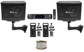 (2) Rockville KPS65 6.5" Karaoke Speakers+Bluetooth Amp+Wall Mount Brackets+Mics