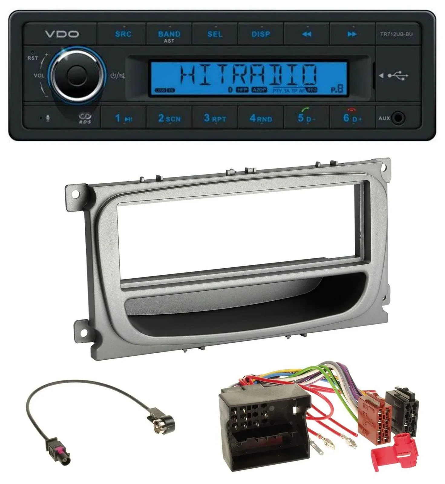 Автомагнитола VDO Bluetooth USB AUX MP3 для Ford Mondeo/S-Max 2007–2014 серебристая
