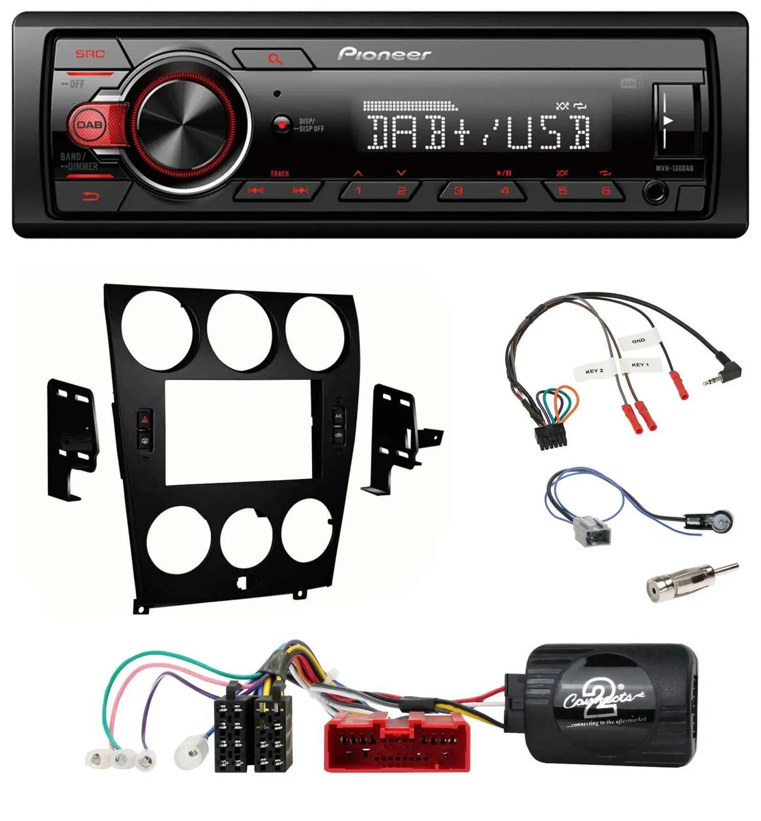 Автомагнитола Pioneer 1-DIN, DAB, USB, для Mazda 6 (2006–2008), поддержка MP3, управление с руля