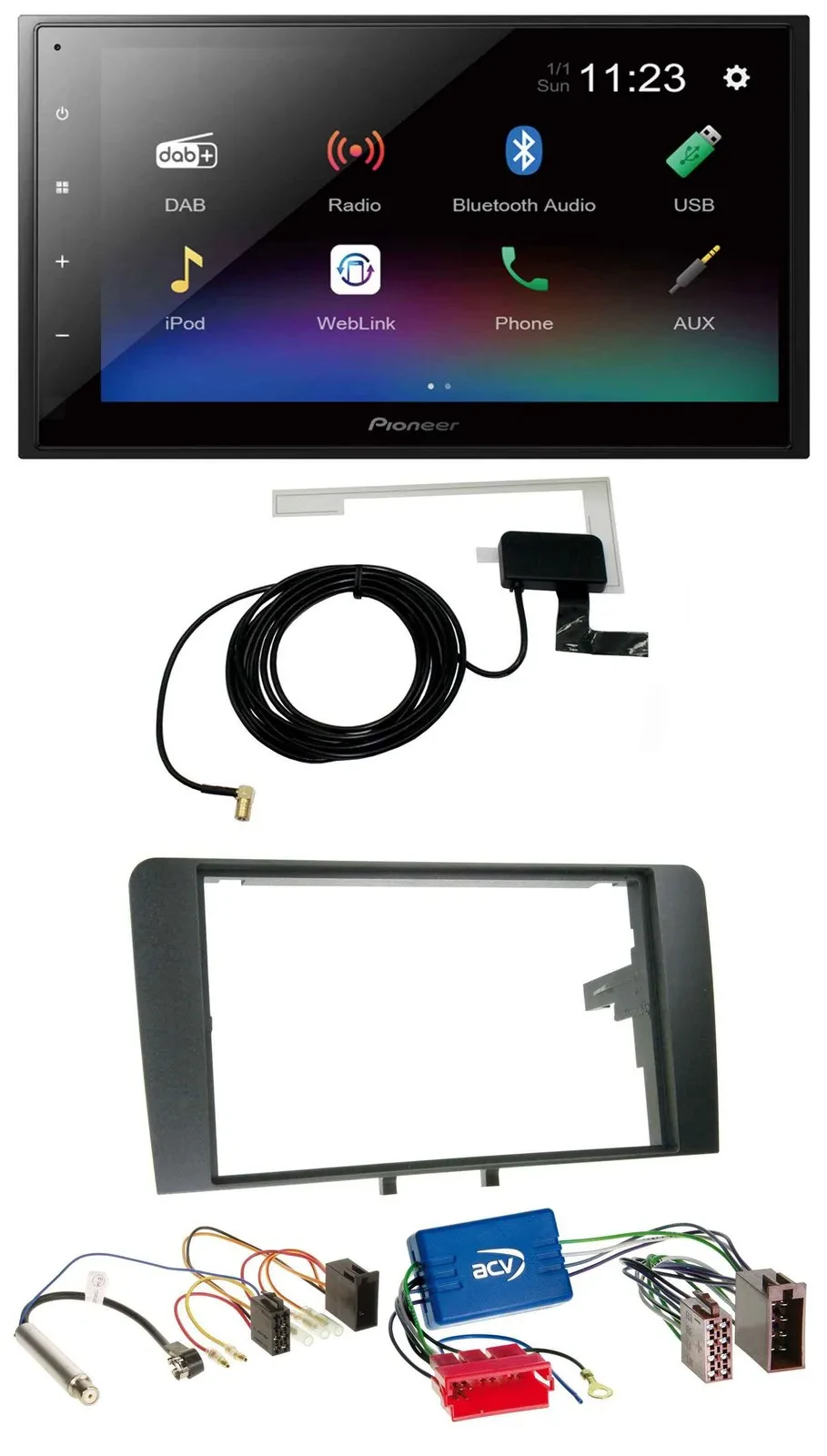 Автомагнитола для Audi A3 8P (2003–2006) Pioneer 2-DIN, DAB, Bluetooth, USB, MP3