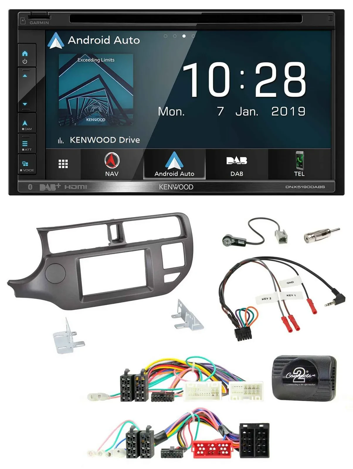 Kenwood DAB TMC USB 2DIN Lenkrad Bluetooth Navigation für Kia Rio 11-15 UB anthr