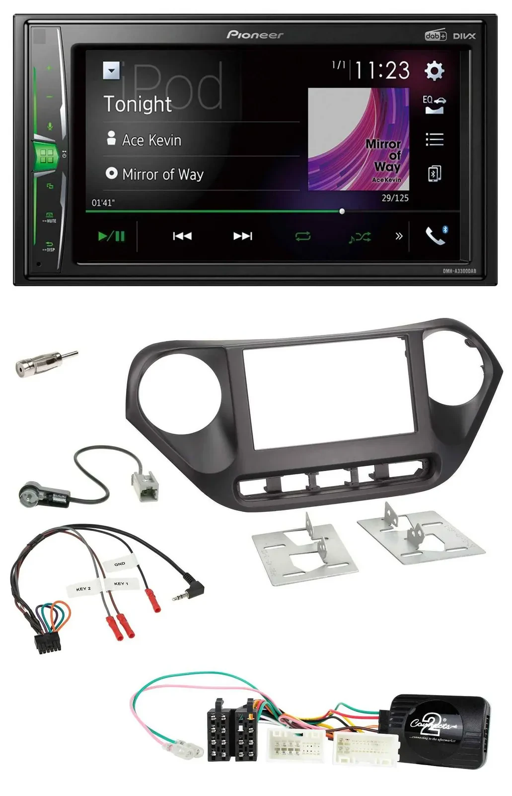 Автомагнитола Pioneer 2DIN, DAB, USB, Bluetooth, управление с руля, для Hyundai i10 (с 2014)