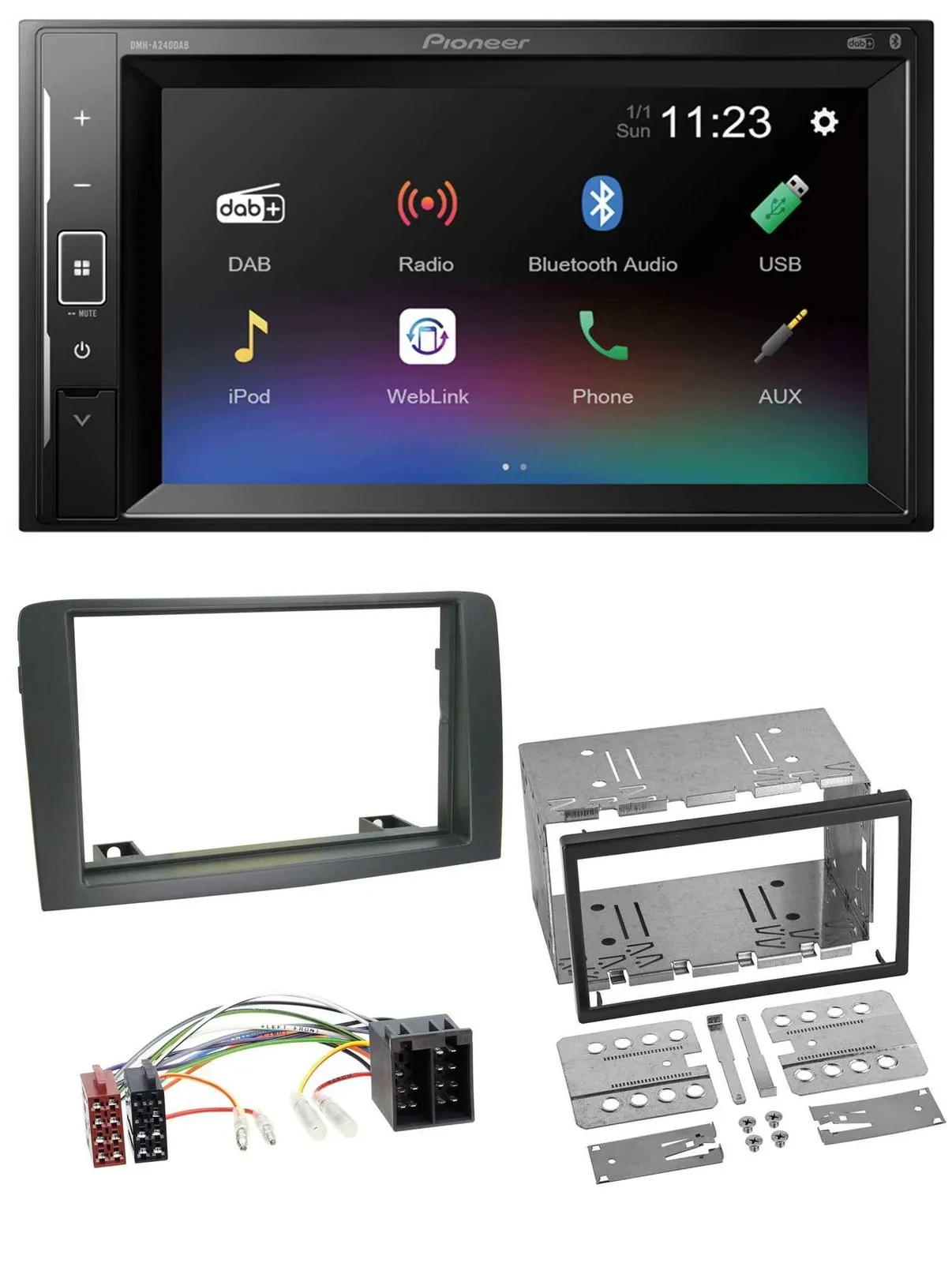 Pioneer DAB MP3 2DIN Bluetooth USB Autoradio für Fiat Idea (ab 05) - grau