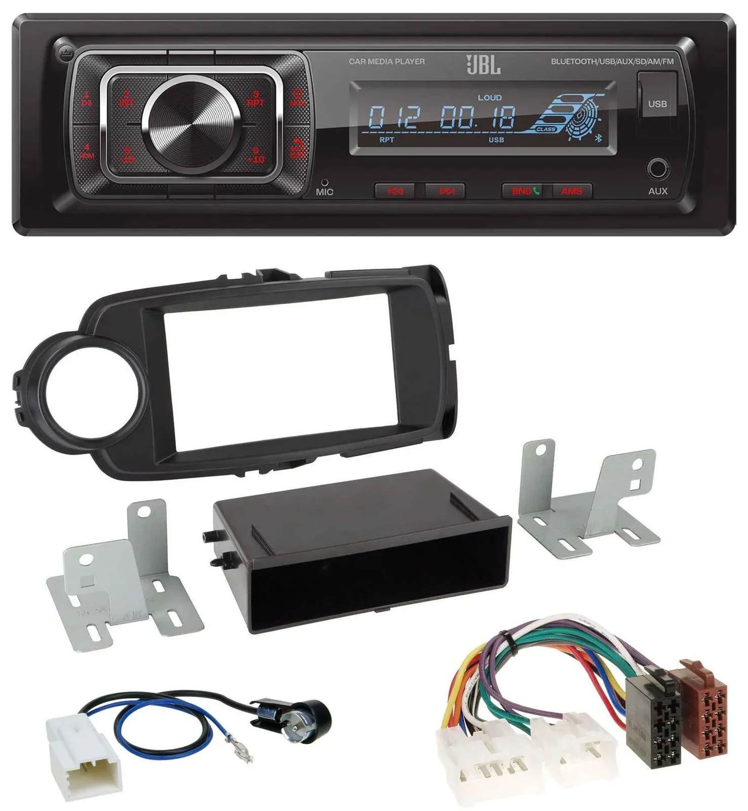 JBL SD AUX MP3 USB Bluetooth Autoradio für Toyota Yaris (11-14) - schwarz