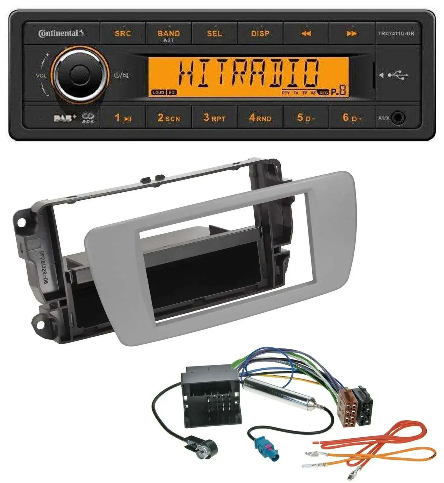 Continental 1DIN DAB MP3 AUX USB Autoradio für Seat Ibiza (ab 08) - dublingrau