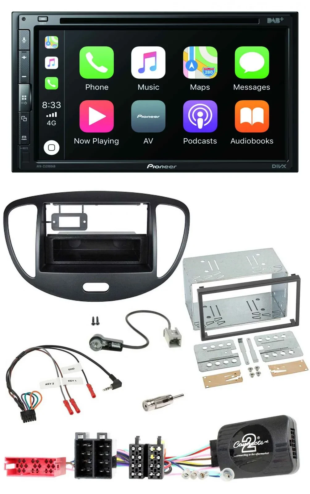 Pioneer DVD 2DIN Lenkrad DAB Bluetooth USB Autoradio für Hyundai i10 2009-2013 s