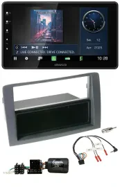 Автомагнитола Kenwood Bluetooth, USB, DAB для Fiat Idea (2006–2011), серый, с поддержкой кнопок на руле