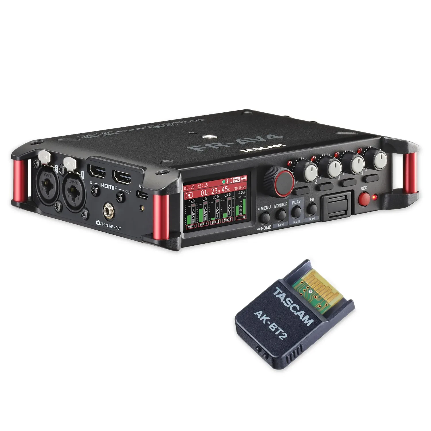 Tascam Audio-Recorder FR-AV4 4-Spur Feldrecorder mit AK-BT2 Bluetooth-Adapter