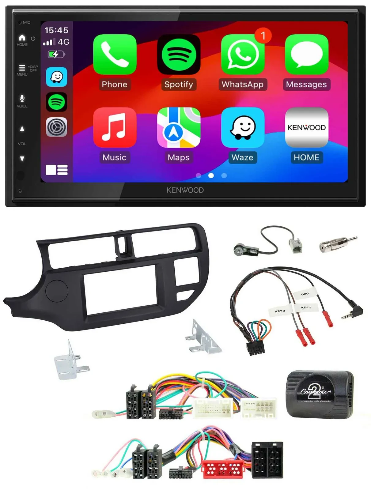Kenwood Lenkrad USB DAB 2DIN Bluetooth Autoradio für Kia Rio UB 11-15 schwarz