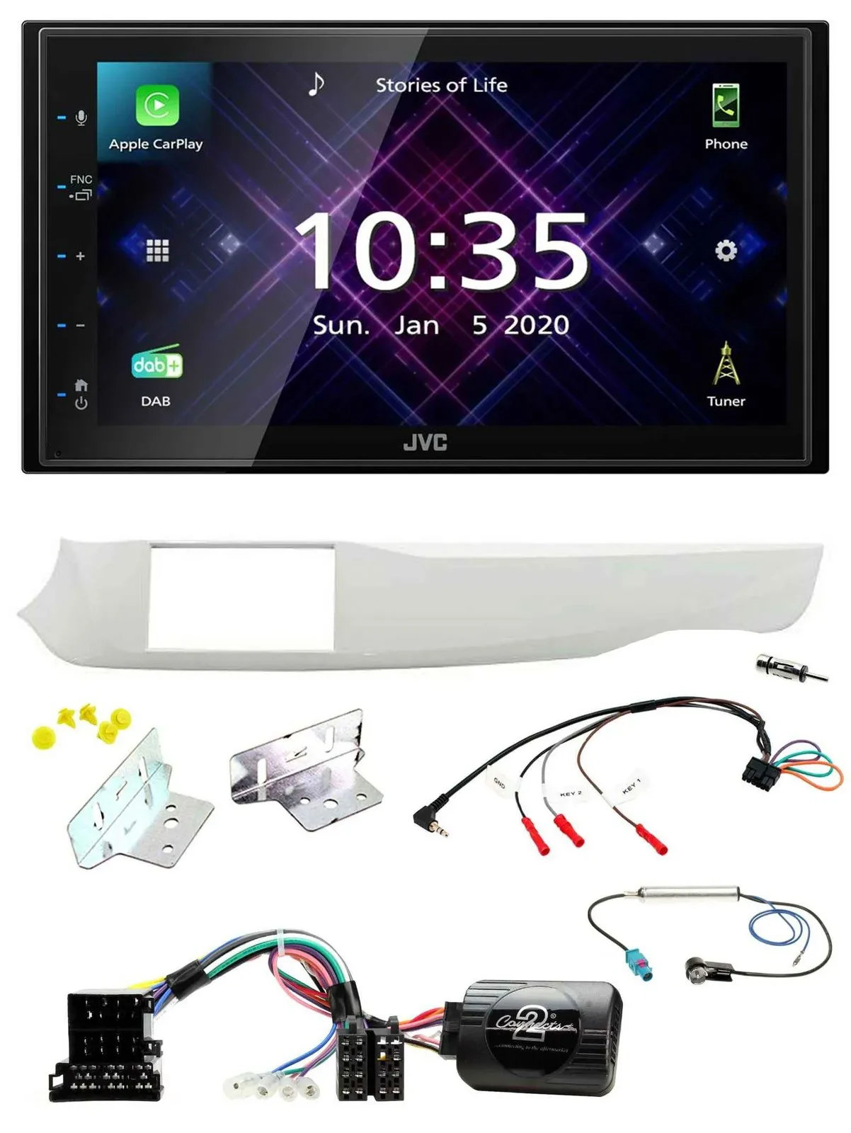 JVC DAB 2DIN Lenkrad Bluetooth USB Autoradio für Alfa Giulietta 10-14 940 weiss