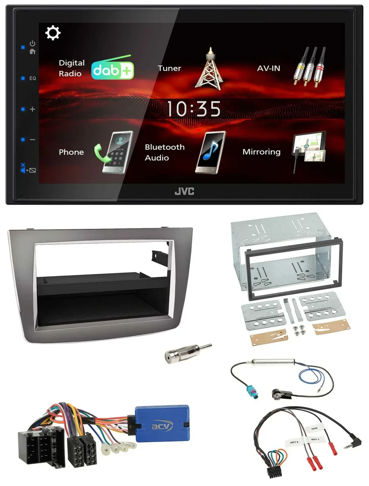 Автомагнитола JVC 2DIN, DAB, Bluetooth, USB, для Alfa Romeo MiTo (2013–2018)