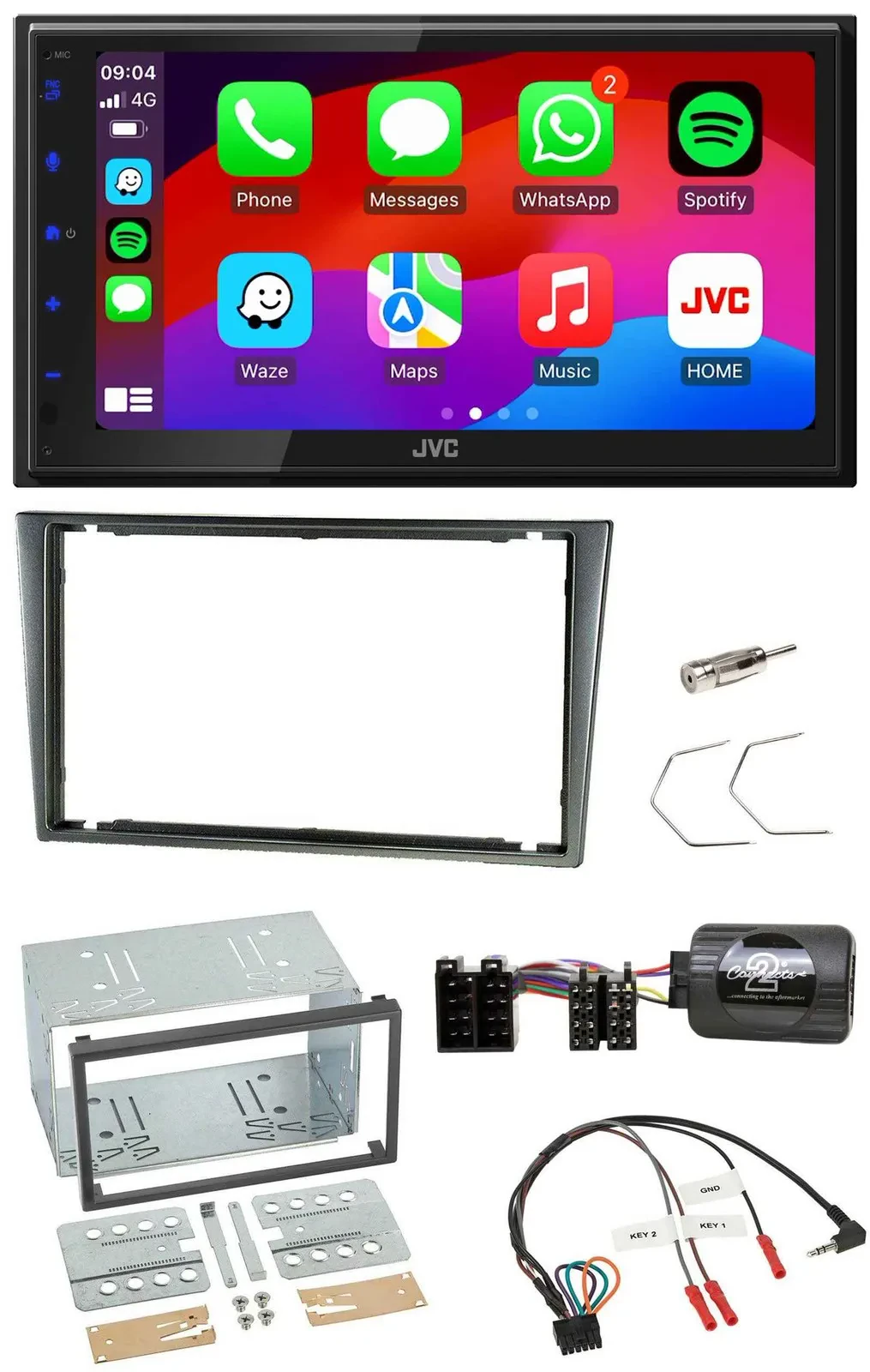 JVC Bluetooth 2DIN Lenkrad DAB USB Autoradio für Opel Corsa C 2000-2004 aluminiu