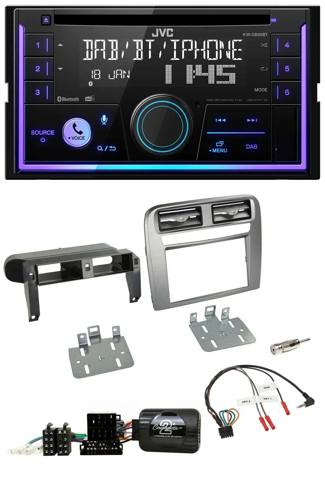 JVC Lenkrad USB 2DIN DAB Bluetooth CD Autoradio für Fiat Grande Punto anthrazit