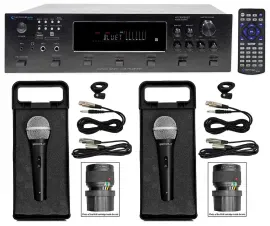 Technical Pro 6000 Watt Bluetooth Karaoke Amplifier Receiver w/ USB, SD+(2) Mics