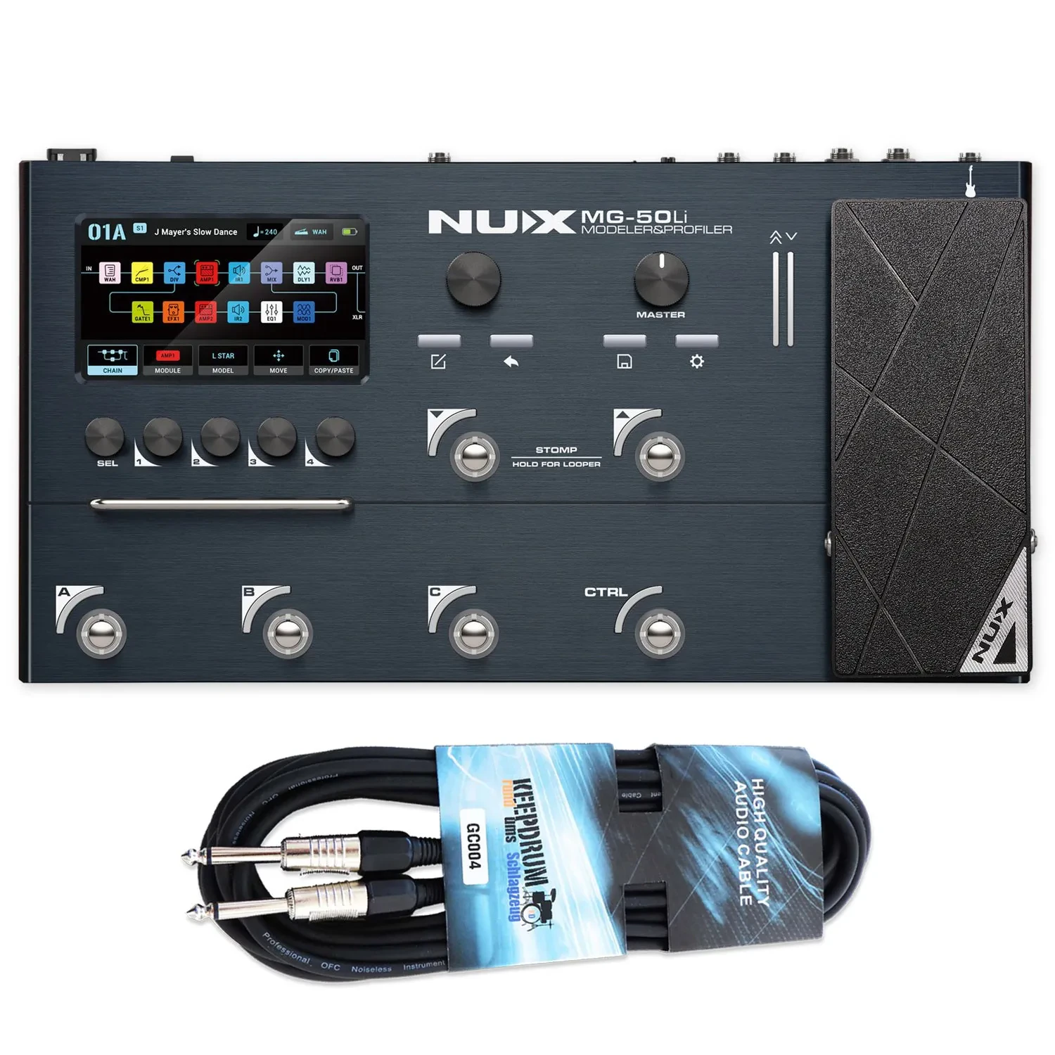 Nux MG50Li Dark Blue Multi-Effektgerät mit keepdrum Kabel