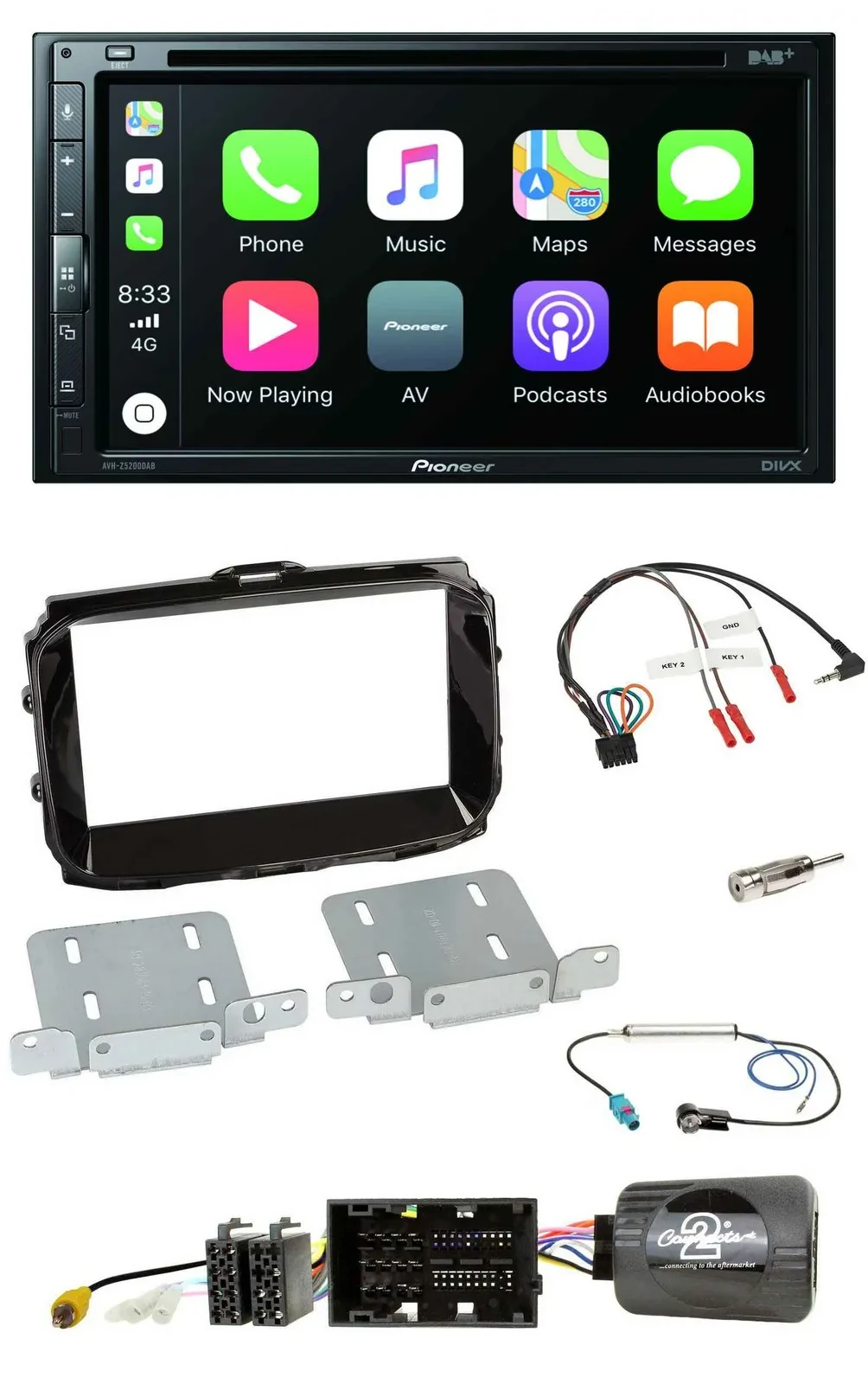 Pioneer DVD 2DIN Lenkrad DAB Bluetooth USB Autoradio für Alfa Giulietta 2014-202