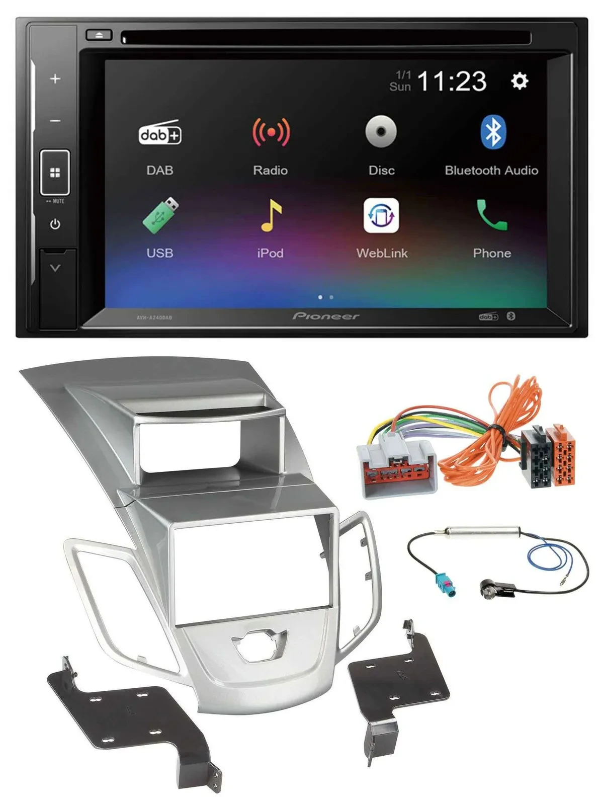 Pioneer Bluetooth MP3 USB 2DIN DAB DVD Autoradio für Ford Fiesta 2008-2010 Displ