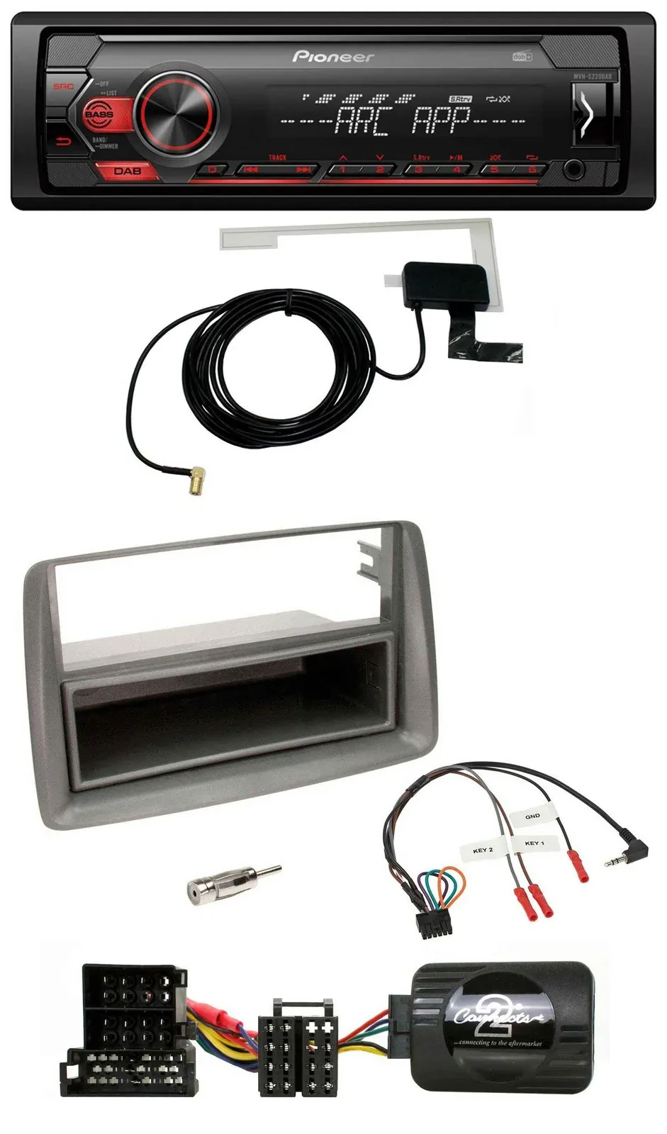 Автомагнитола Pioneer для Alfa Romeo GT/147 1-DIN, USB, DAB, MP3, поддержка управления на руле, с карманом, серебристый