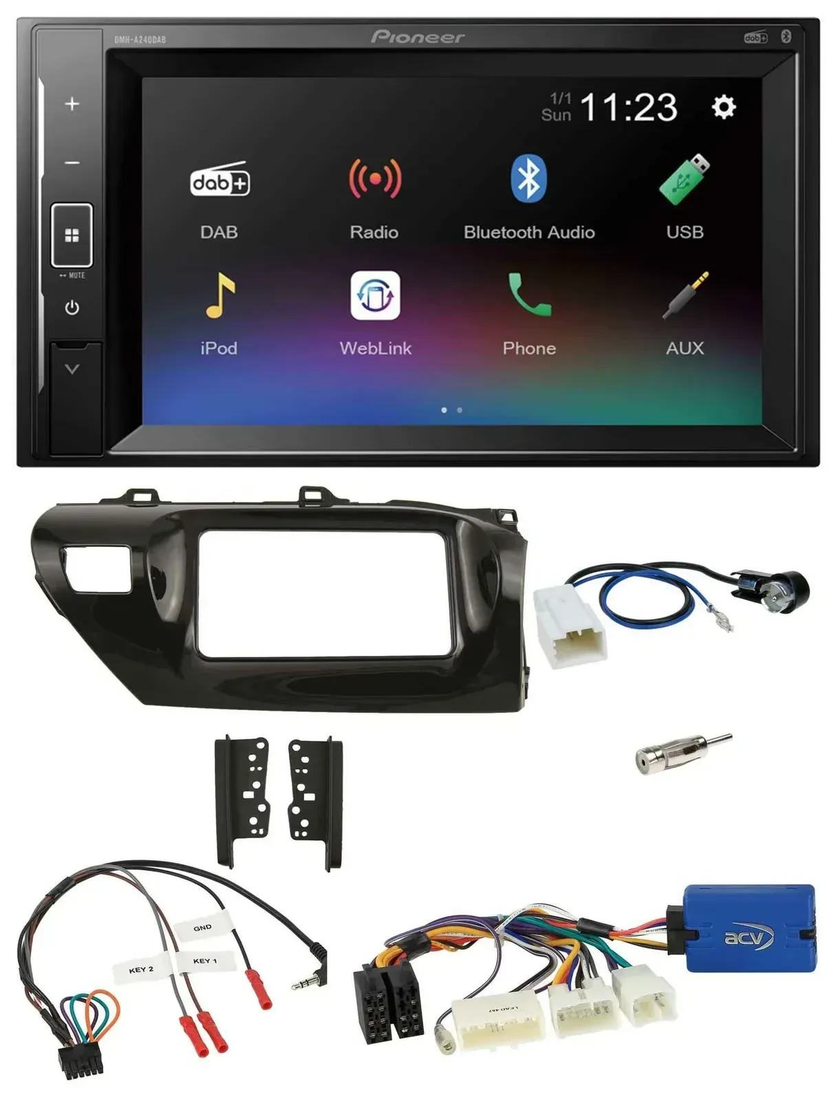 Автомагнитола для Toyota Hilux (2015–2020) Pioneer 2-DIN, DAB, Bluetooth, USB