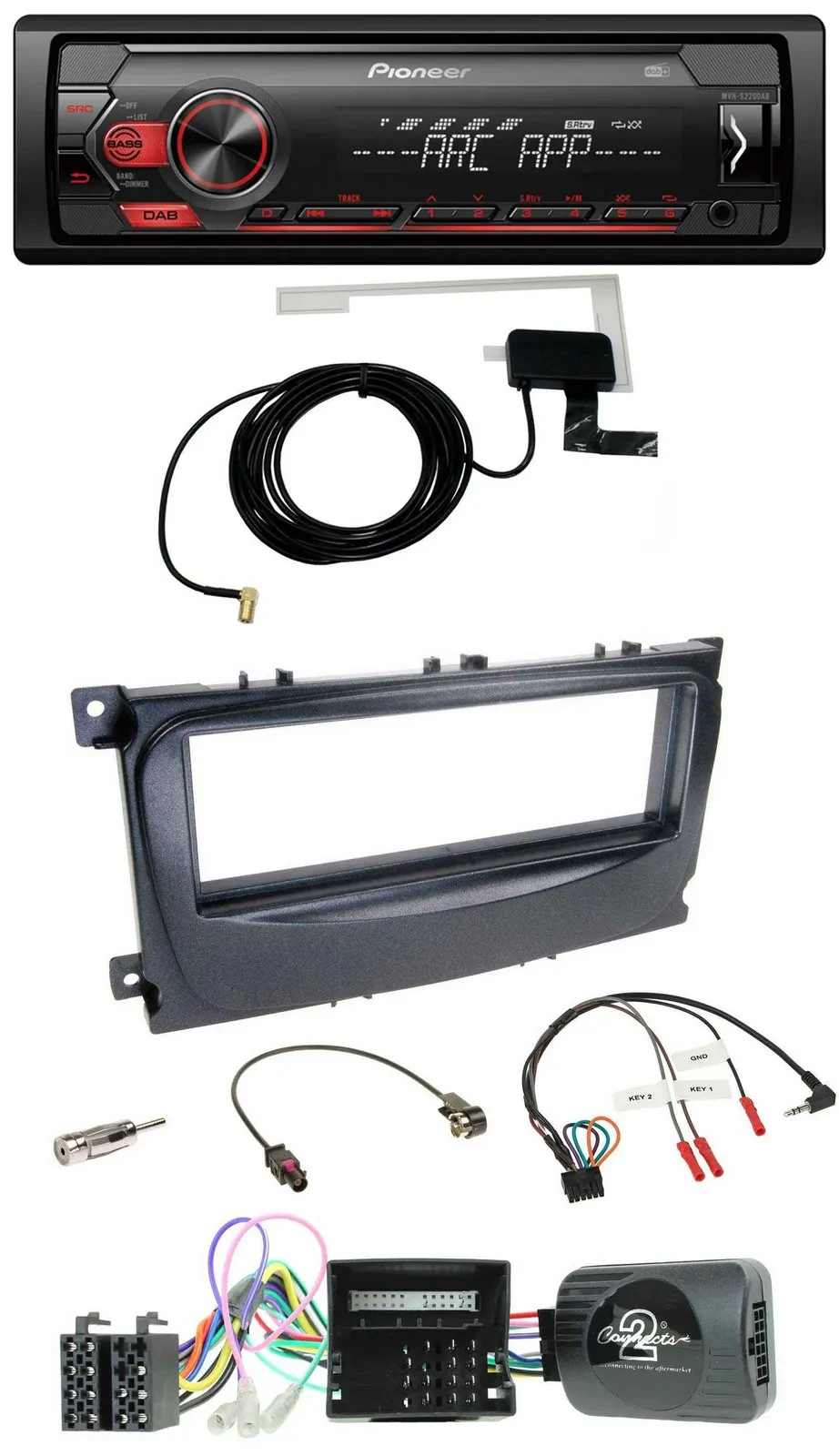 Pioneer 1DIN USB DAB MP3 Lenkrad Autoradio für Ford C-Max Can 07-10 Focus schwar