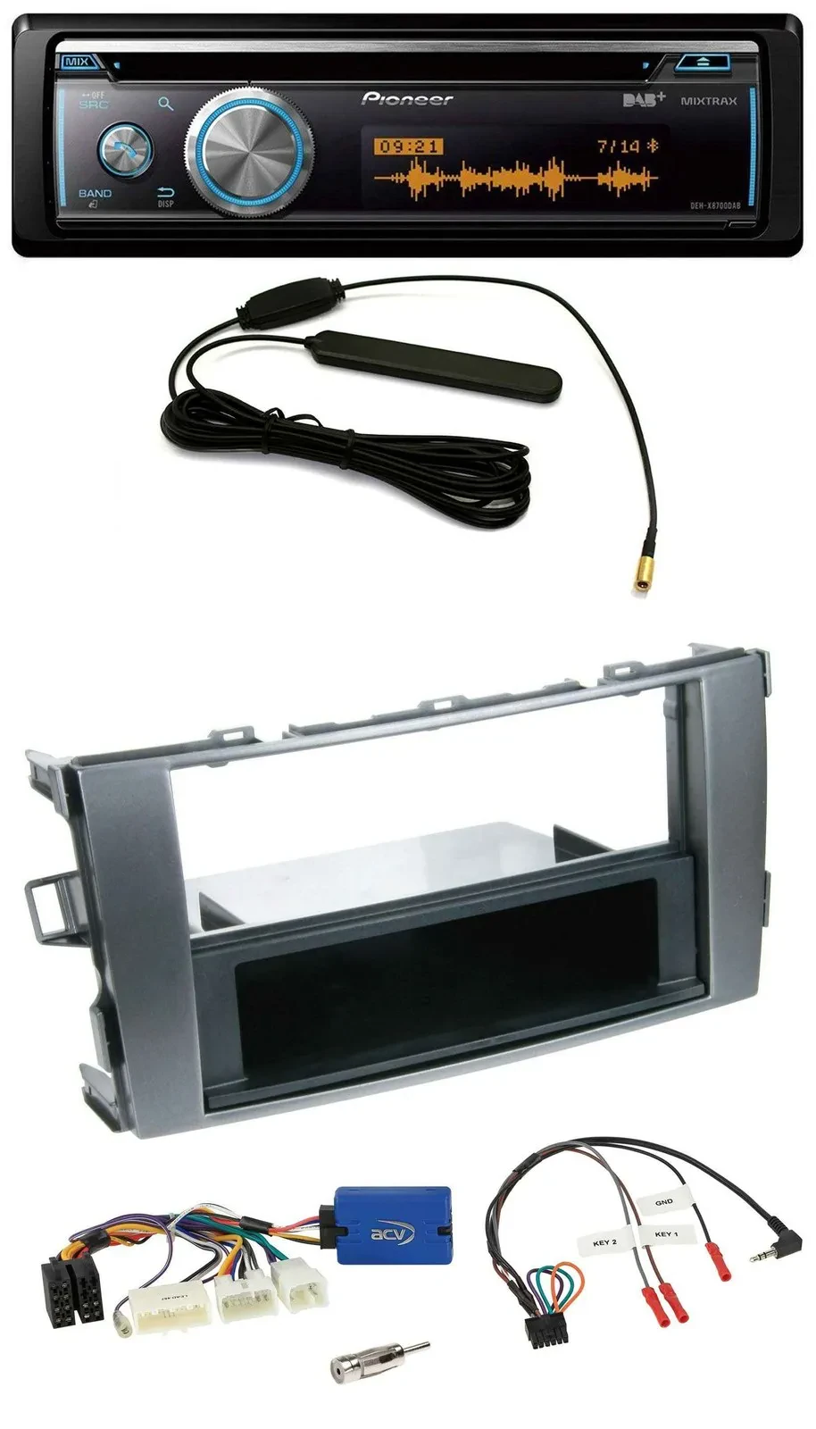 Автомагнитола Pioneer CD/USB/Bluetooth/DAB для Toyota Auris 2011–2012, антрацит