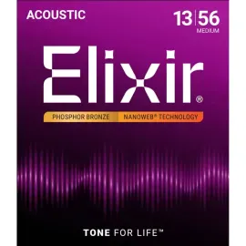 Струны для акустической гитары Elixir Nanoweb 16102 13-56, бронза фосфорная