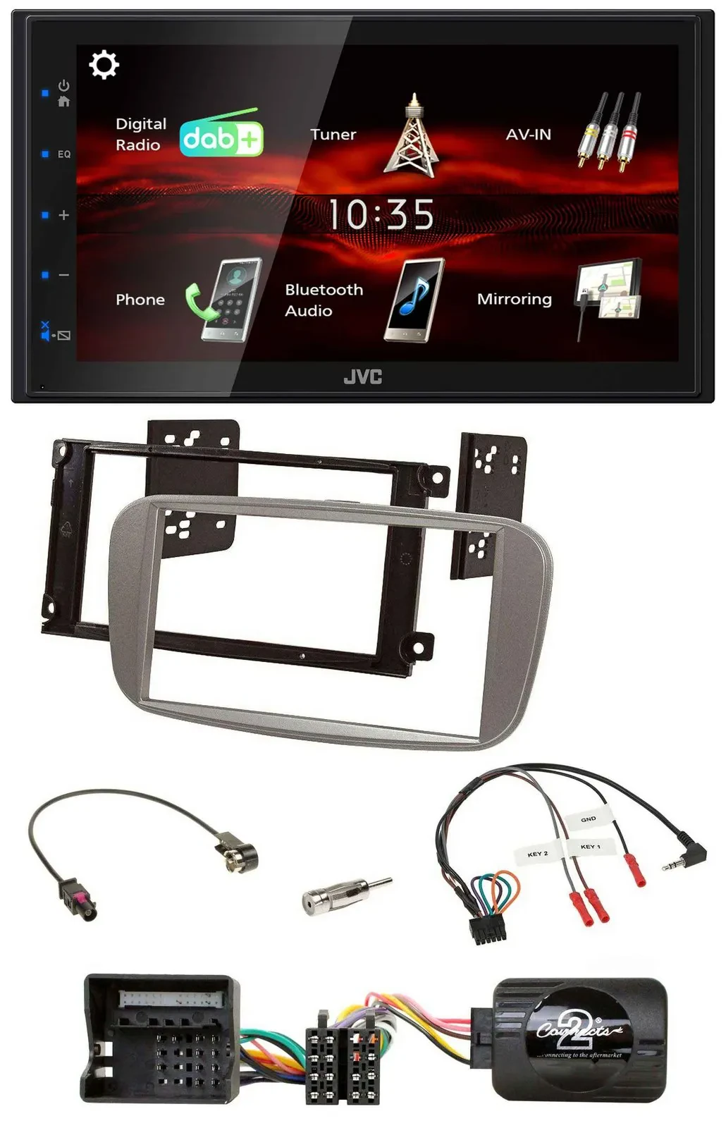Автомагнитола для Ford Mondeo/S-Max JVC 2-DIN USB, Bluetooth, DAB, серебристая