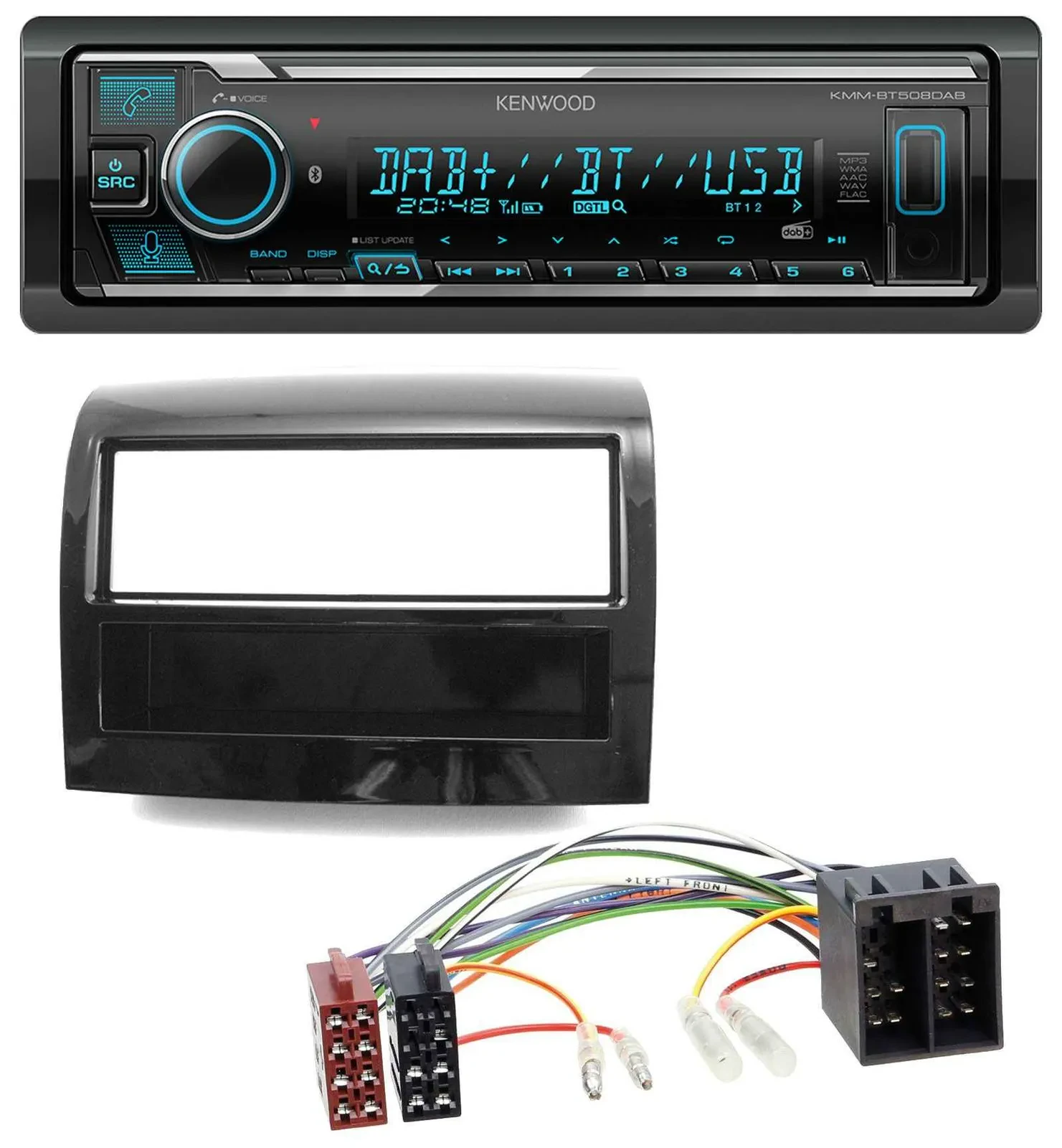 Автомагнитола для Fiat Ducato 2011–2021 Kenwood Bluetooth MP3 DAB USB, чёрный глянец