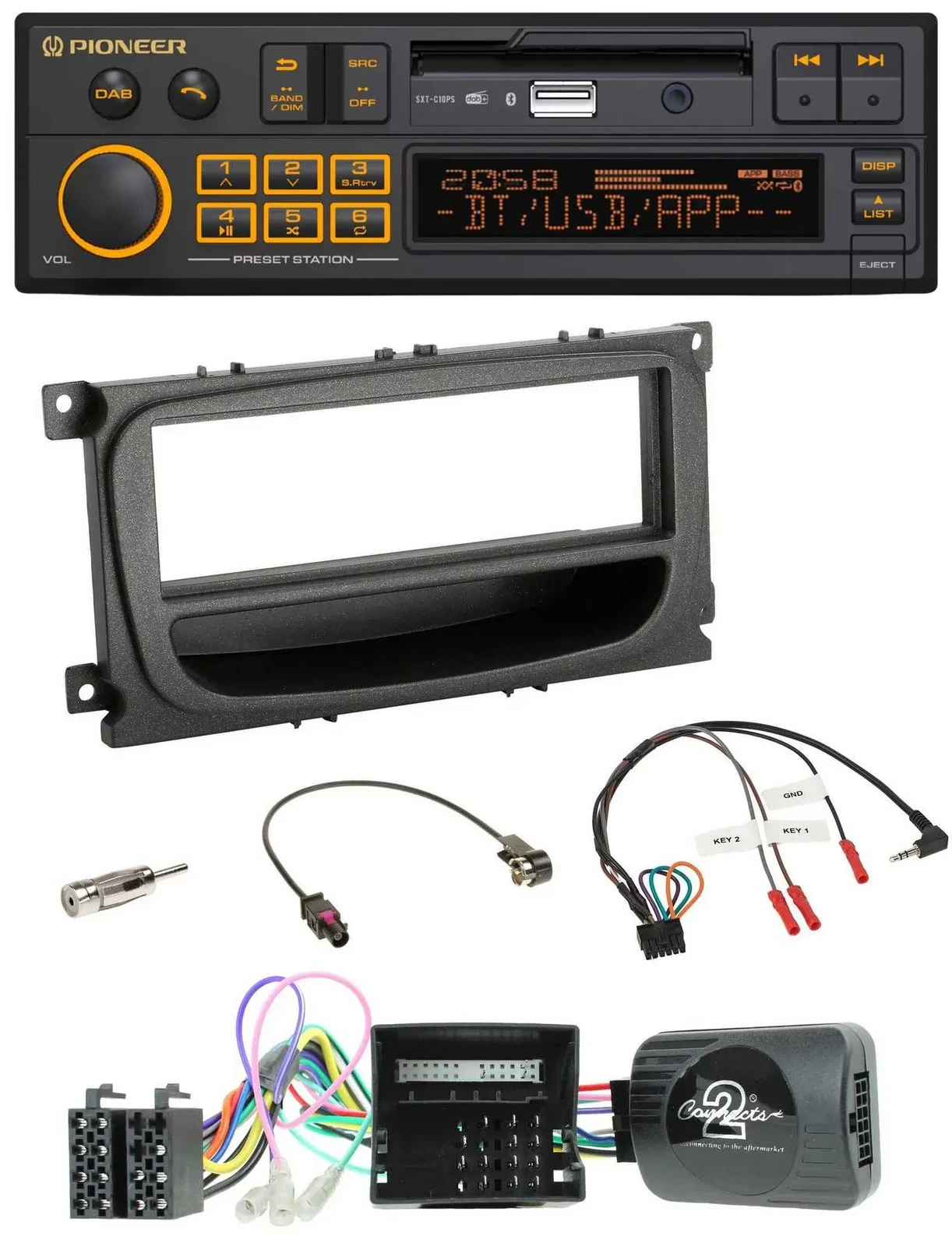 Автомагнитола Pioneer DAB, Bluetooth, USB для Ford Mondeo/S-Max (2007–2014), черная, с поддержкой управления с руля (CAN)