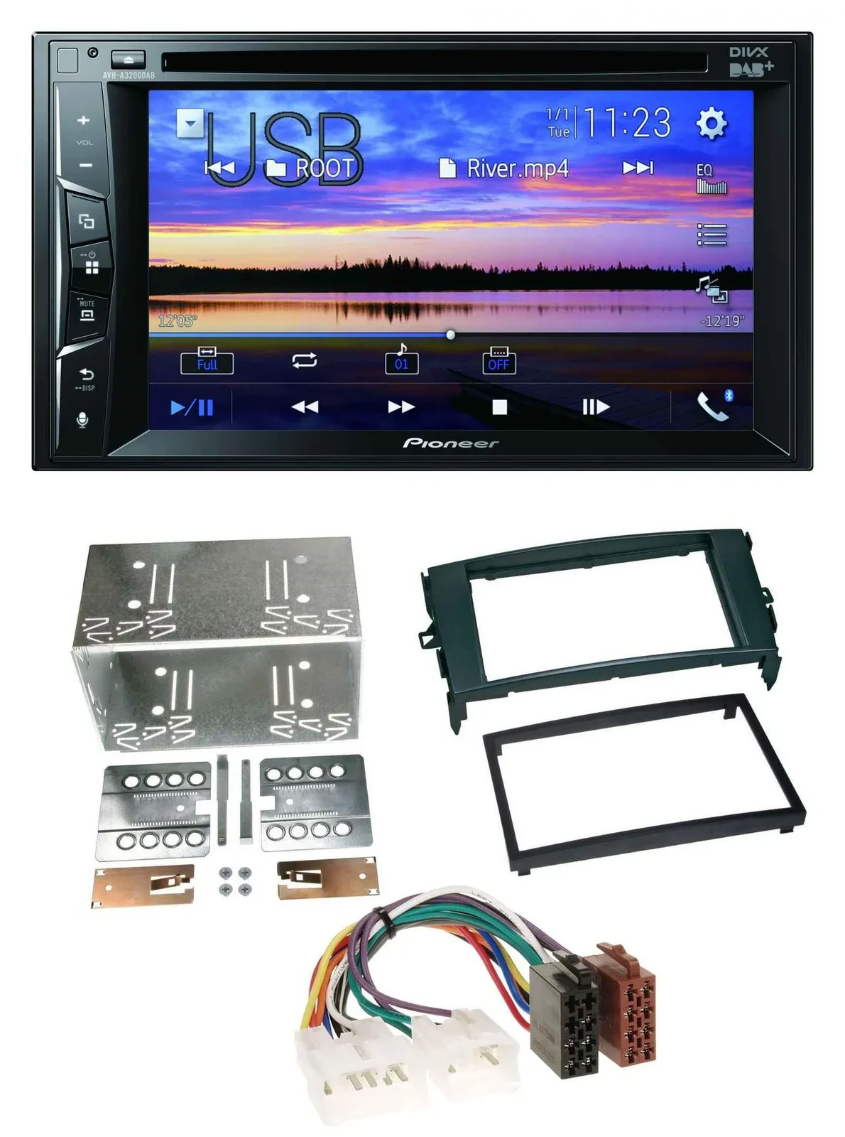Автомагнитола Pioneer 2-DIN, Bluetooth, USB, DVD, DAB, MP3 для Toyota Auris (2007–2012), черный