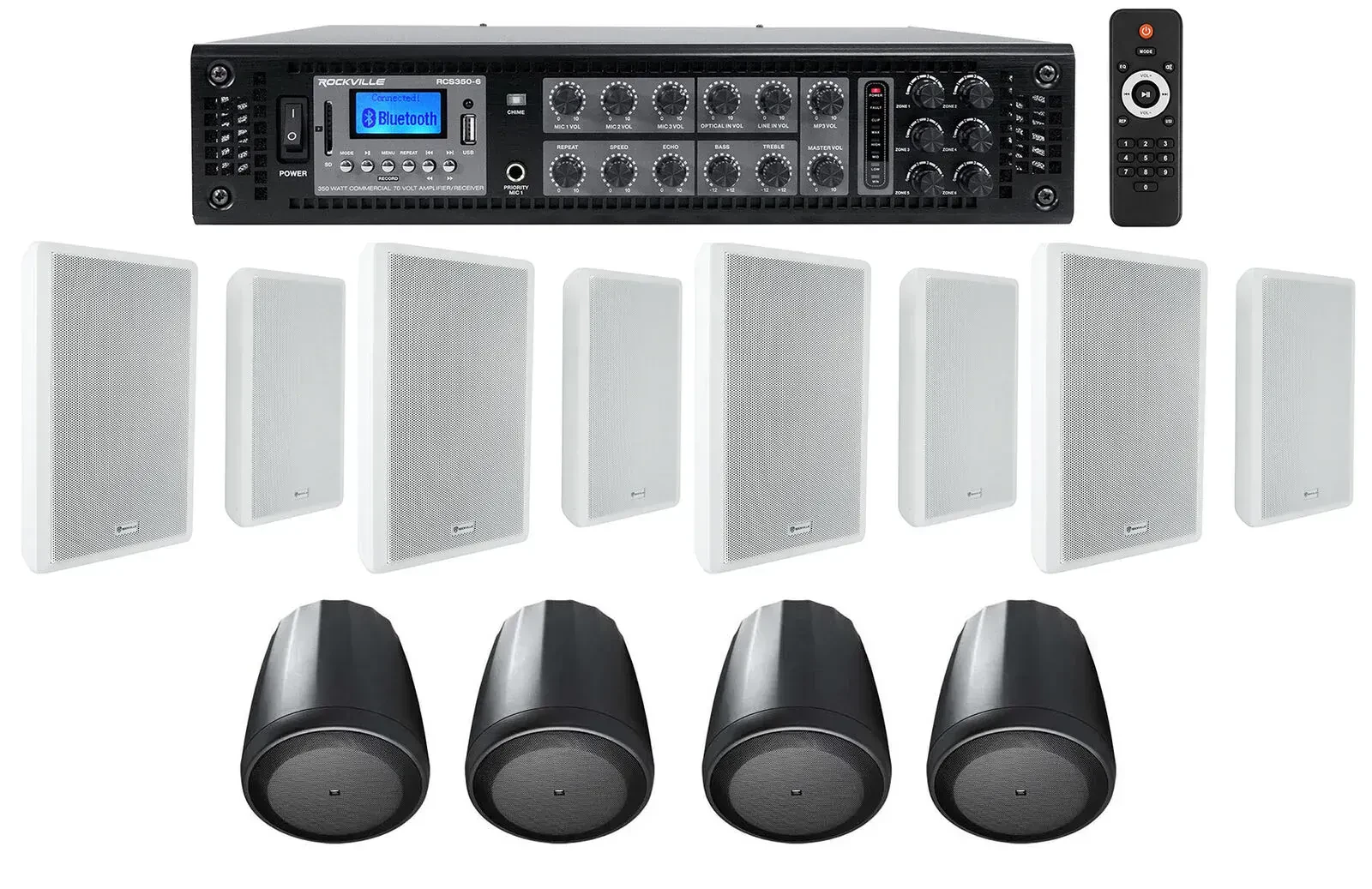 Трансляционный усилитель Rockville RCS350-6+4) Rock Slim 70W+Control 65 P/T с комплектом акустики