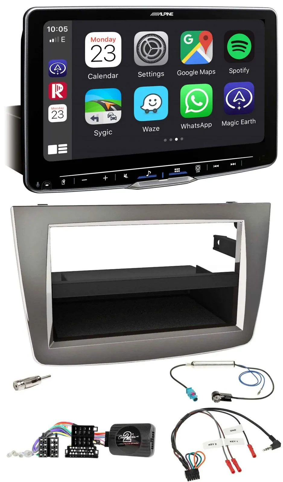 Автомагнитола Alpine Bluetooth USB DAB для Alfa Romeo Mito 955 2008–2014, серебристая, совместима с кнопками на руле